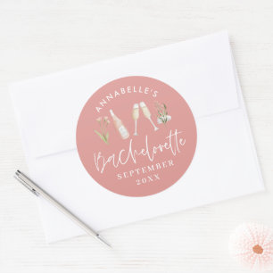 Sticker Rond Bachelorette à champagne florale rose girly