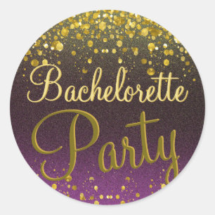 Sticker Rond Bachelorette Confetti violet et or