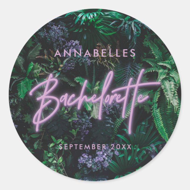 Sticker Rond Bachelorette de néon violet clair moderne (Devant)