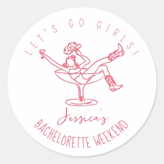 Sticker Rond Bachelorette dernier rodéo gribouillis dessiné à l (Devant)