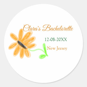 Sticker Rond Bachelorette fête ajouter nom date place tournesol