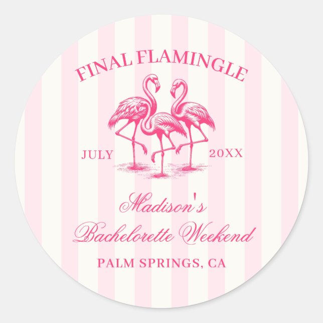 Sticker Rond Bachelorette finale Flamingle rose rayé (Devant)