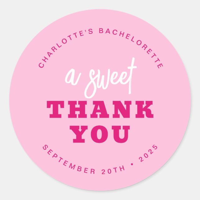 Sticker Rond Bachelorette minimaliste en Merci rose chaud (Devant)