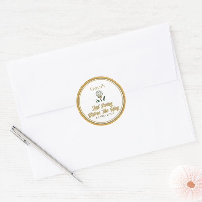 Sticker Rond Bachelorette Party Golfing Gold Parties scintillan (Enveloppe)