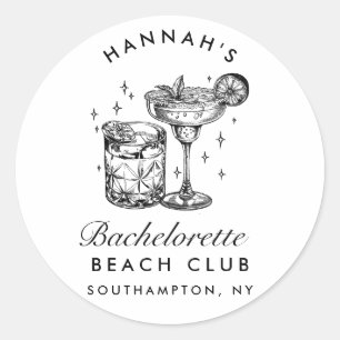 Sticker Rond Bachelorette personnalisée Cocktail rétro Noir