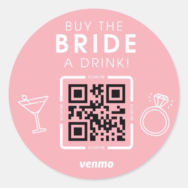 Sticker Rond Bachelorette QR Code Acheter La Mariée un verre ro (Devant)