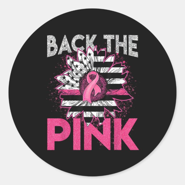 Sticker Rond Back The Pink Ribbon American Flag Breast Cancer S (Devant)