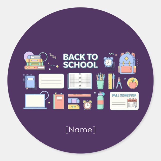 Sticker Rond Back to School Supplies / Regreso Útiles Escolares (Devant)
