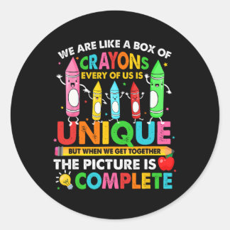 Sticker Rond Back to School Teacher We Are Like A Box Of Crayon