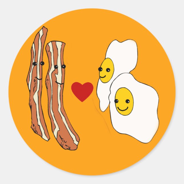Sticker Rond Bacon Aime les oeufs Amusant conception Bacon (Devant)