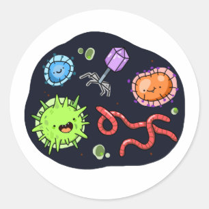Sticker Rond Bactéries Cute Kawaii