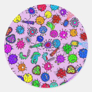 Sticker Rond Bactéries microscopiques de dessin animé Doodle Ar