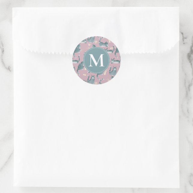 Sticker Rond Bad Grey Tabby Chats Frappe Stuff Over & Monogramm (Sac)
