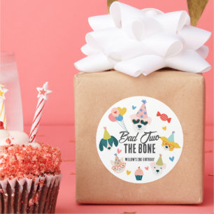 Sticker Rond Bad Two Bone Dogs & Cat Balloons 2e anniversaire