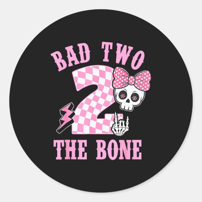 Sticker Rond Bad Two The Bone Birthday 2 Years Old Nk Checkered (Devant)
