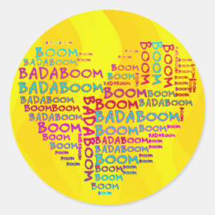 Sticker Rond Badaboom du coeur ondes jaunes
