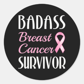 Sticker Rond Badass Cancer du sein Survivant Ruban rose