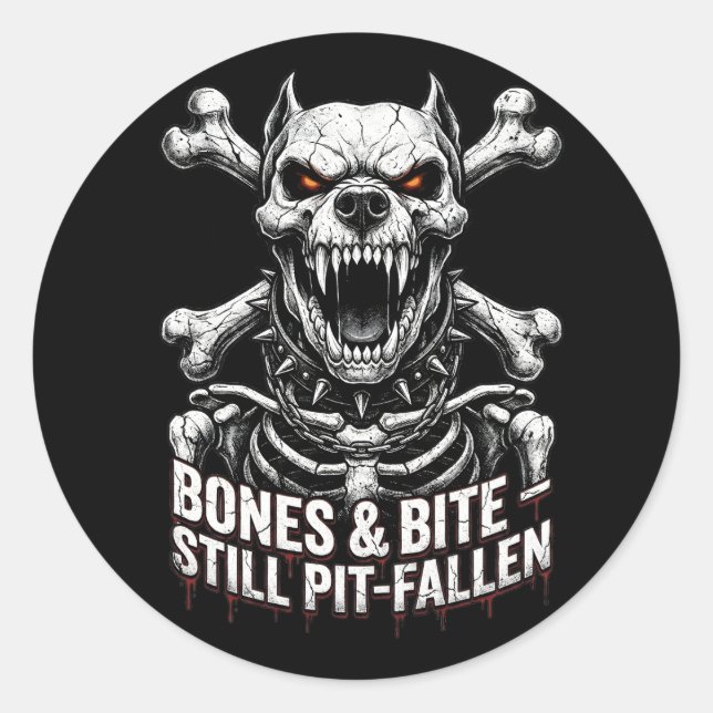 Sticker Rond Badass Skeleton Bulldog Gothic Skull (Devant)