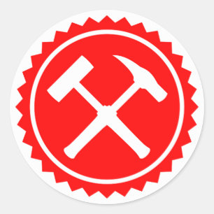 Sticker Rond Badge de marteau de roche (rouge)