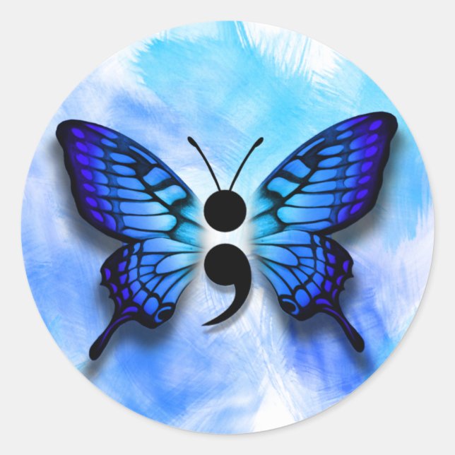 Sticker Rond Badge de point-virgule papillon (Devant)