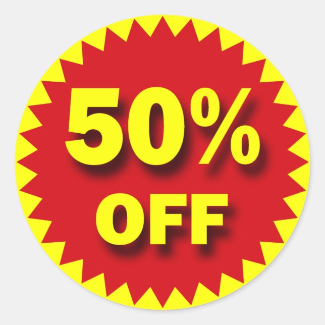 STICKER ROND BADGE DE VENTE AU DÉTAIL - 50% DE BONNE (Devant)