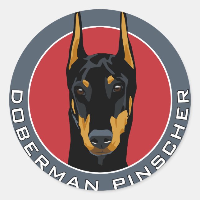 Sticker Rond Badge Doberman, Noir avec Rouge (Devant)
