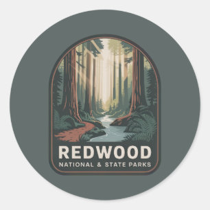 Sticker Rond Badge Vintage des Parcs nationaux et d'État de Red