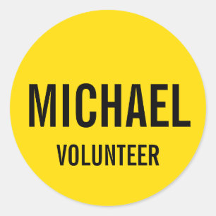 Sticker Rond Badge volontaire jaune avec nom personnalisé