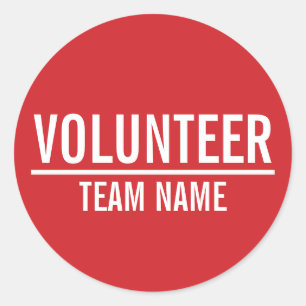 Sticker Rond Badge volontaire rouge avec nom d'équipe personnal