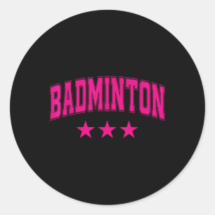 Sticker Rond Badminton All Pink Stars Clic Retro Varsity Texte 