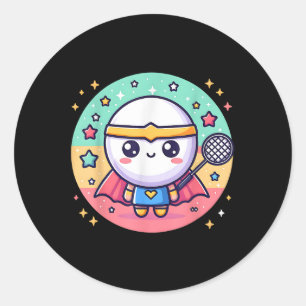 Sticker Rond Badminton Superhero Super Hero Badminton