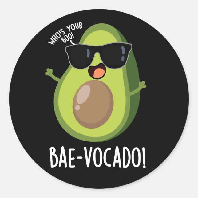 Sticker Rond Bae-vocado Drôle Avocado Pun Dark BG (Devant)