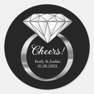 Sticker Rond Bague de mariage diamant Cheers Texte personnalisé