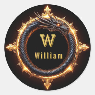 Sticker Rond ✨ Bague personnalisée avec nom et dragon de fantas