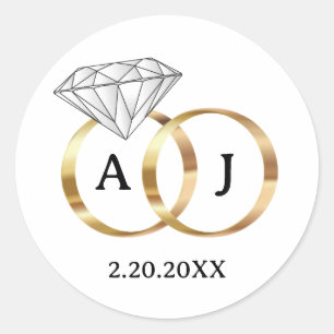 Sticker Rond Bagues de mariage diamant blanc et or monogramme