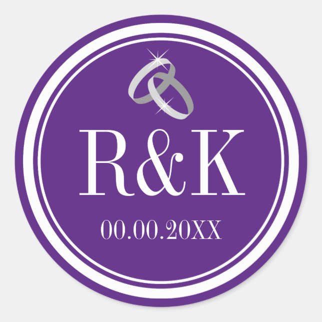 Sticker Rond Bagues de mariage violet entrelacé de la partie de (Devant)