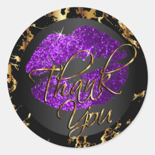 Sticker Rond Baguette à Parties scintillant violet - Merci