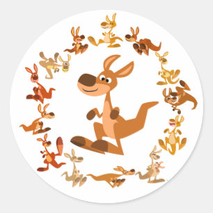 Sticker Rond Baguette caricature Kangaroos Mandala