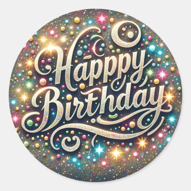 Sticker Rond Baguette d'anniversaire étincelante (Devant)
