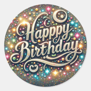 Sticker Rond Baguette d'anniversaire étincelante