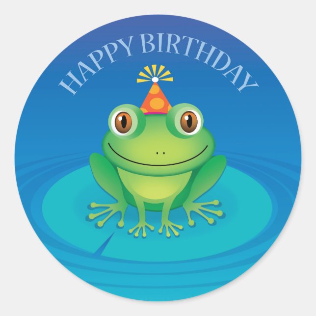 Sticker Rond Baguette de grenouille d'anniversaire heureuse (Devant)