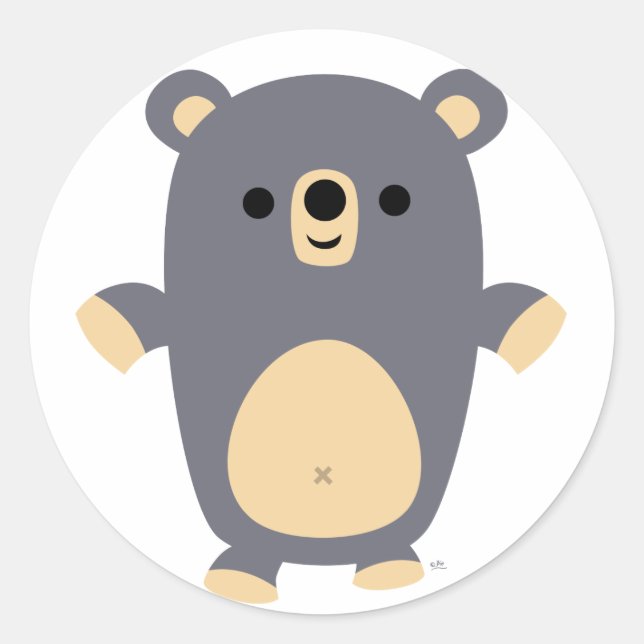 Sticker Rond Baguette de l'ours de dessin bleu (Devant)