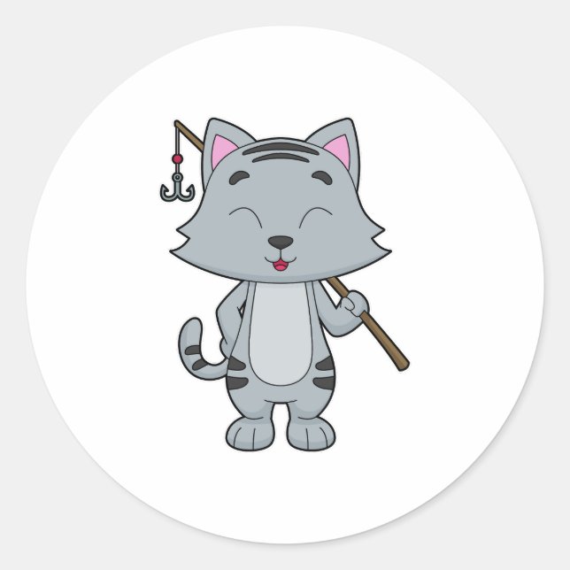 Sticker Rond Baguette de pêche de chat (Devant)