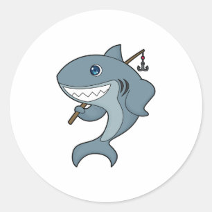 Sticker Rond Baguette de pêche du requin