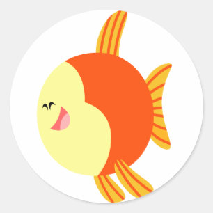 Sticker Rond Baguette de poisson caricaturé mignonne et moelleu