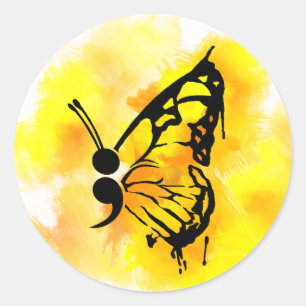 Sticker Rond Baguette de semicolon papillon