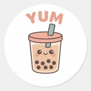 Sticker Rond Baguette de thé à bulle Cute Kawaii Boba "Yum"