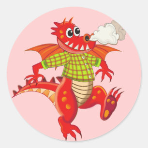Sticker Rond Baguette mignonne avec Dragon