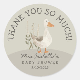 Sticker Rond Baguette ronde Baby shower oie à l'aquarelle migno