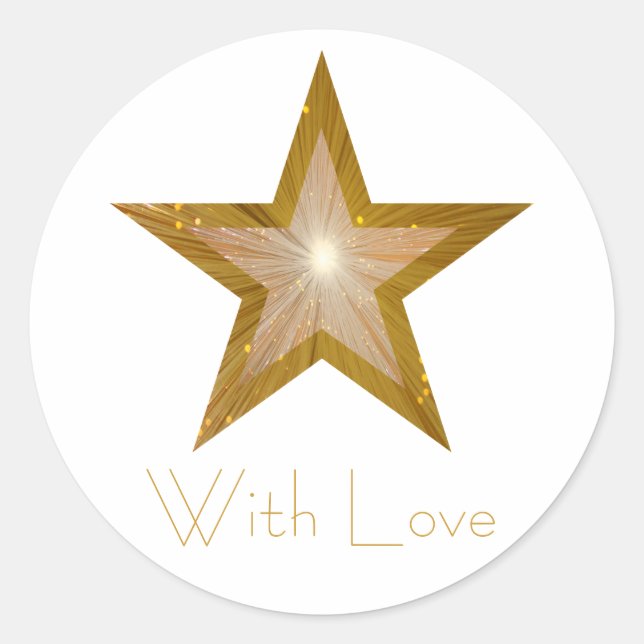 Sticker Rond Baguette ronde Gold Star 'With Love' blanche (Devant)